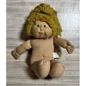 Vintage 1986 Cabbage Patch Kids KT Factory Doll Mustard Yarn Hair Blue Eyes
